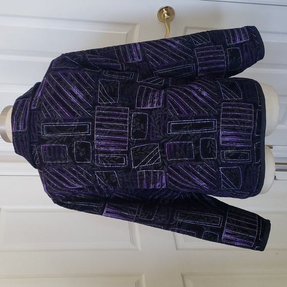 COLDWATER CREEK Black Purple Silver Velvet Jacquard Blazer Jacket Reversible - Picture 6 of 14